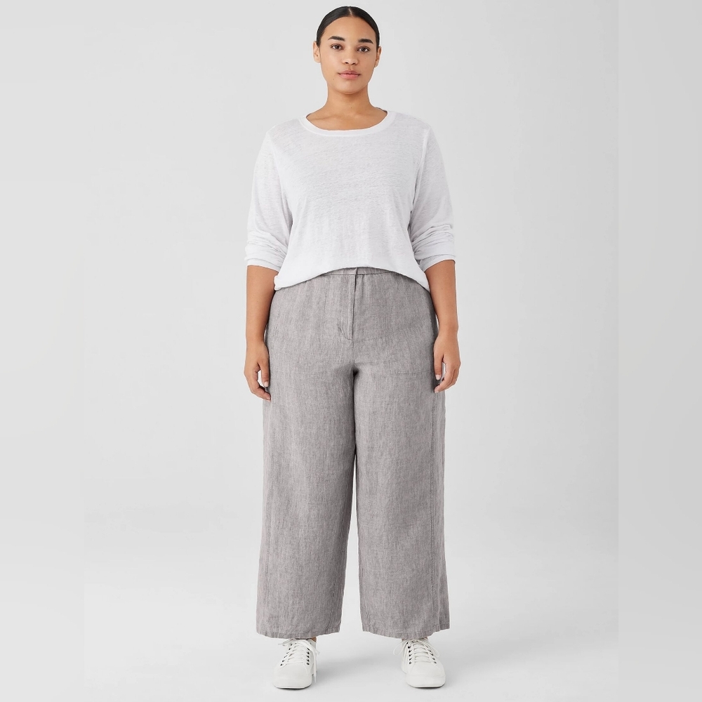 Eileen Fisher Gray Linen Trouser Pants